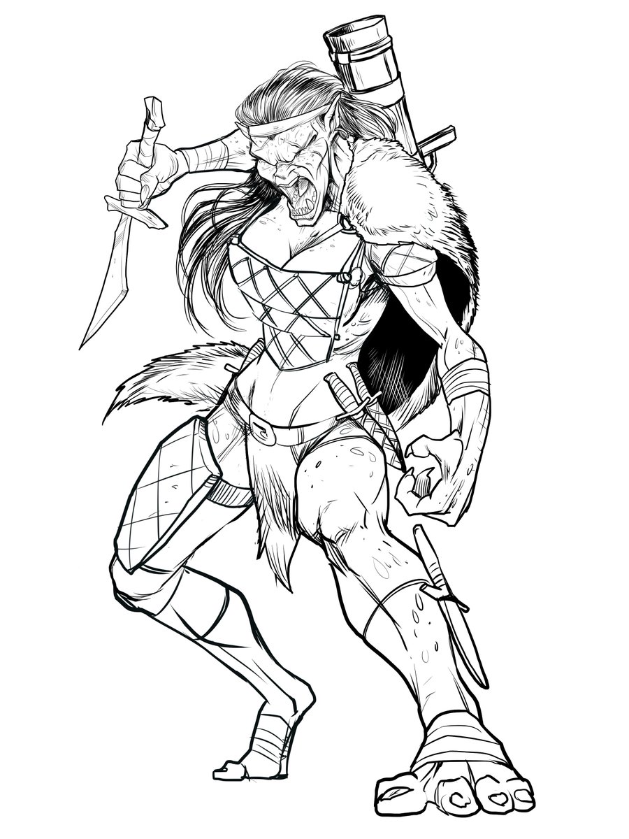 Line art of a new character named Sloblar. May take another pass at her outfit. What do you think?