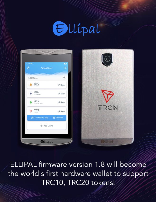 ELLIPAL's tweet photo. Good news to all #TRX #TRON fans! ELLIPAL Hardware Wallet will be the first hardware wallet to support #TRC10 and #TRC20!
Also, big congratulations to @Tronfoundation and @justinsuntron for hosting the #niTROn summit!
We will reveal more details of air drop event later! 😊 https://t.co/B9yByMfEFP