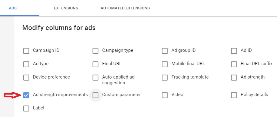 #GoogleAds #AdWords  new column available?  Ad Strength Improvements.  No info when mouseover on the header.