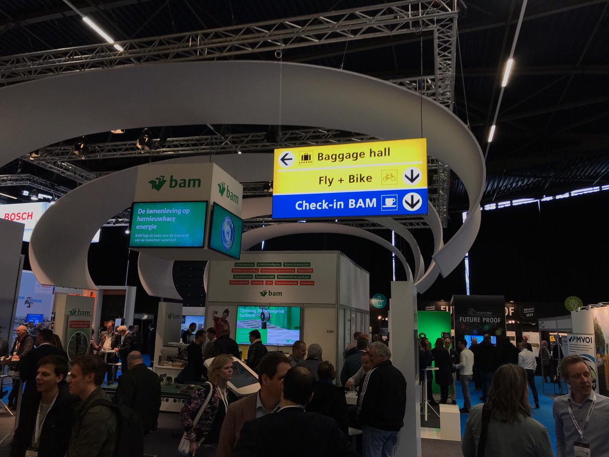 Our partner @BamInfra was at <a href="/InfraTech/">InfraTech</a> in Rotterdam promoting Fly+Bike: an innovative way of connecting #airports to cities through #bicycles. Great sign! We developed the concept together with Bam Infra, @RHDHV_NL, <a href="/mijksenaar/">Mijksenaar</a> &amp; <a href="/Gazelle_NL/">Koninklijke Gazelle</a> ➤ More info: bycs.org/fly-bike/