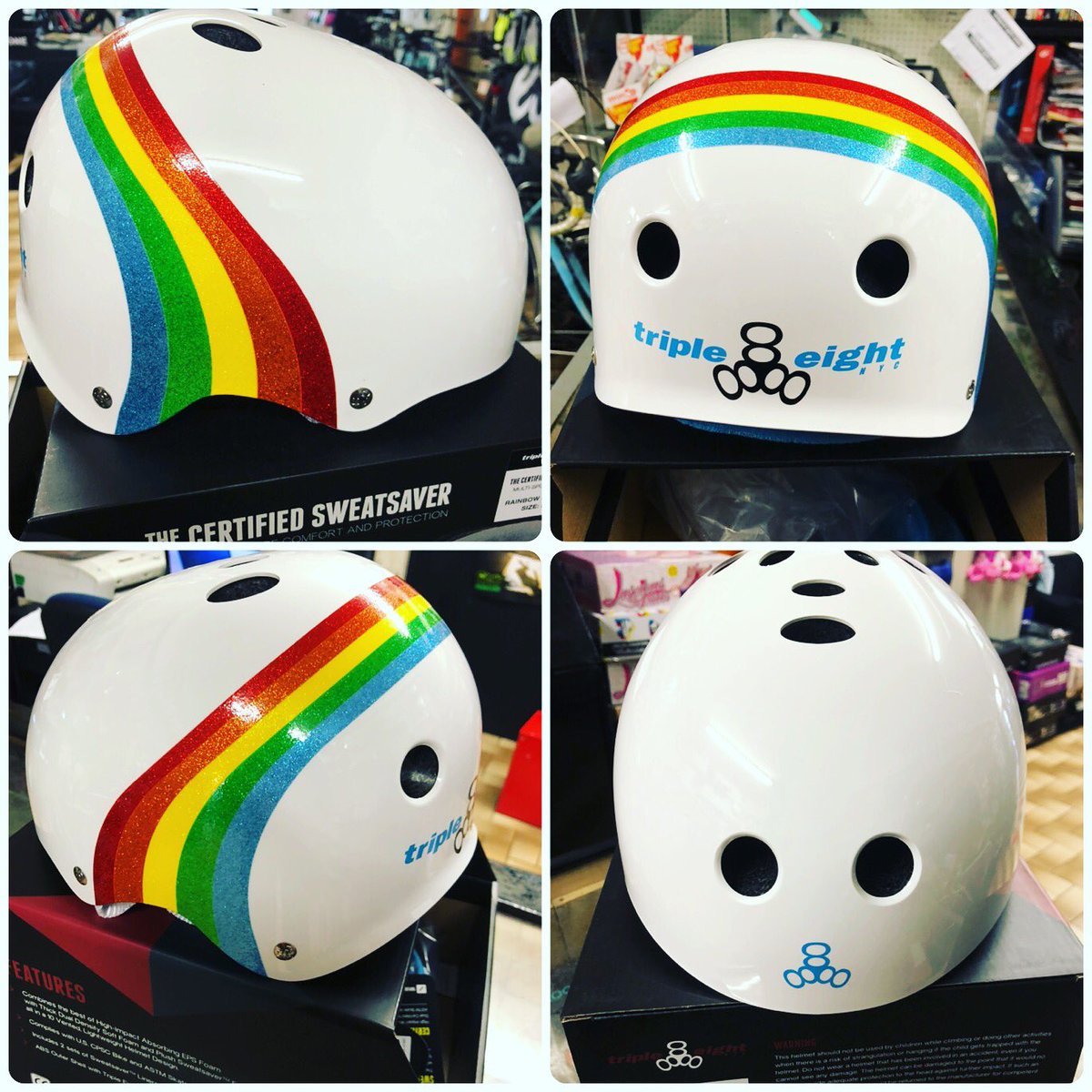 BridgendSkates's tweet photo. @Triple8NYC Sweatsaver Rainbow Sparkle Helmet. #RollerDerby #rollerskating 🌈🧡🖤 https://t.co/DFowHbiU3W