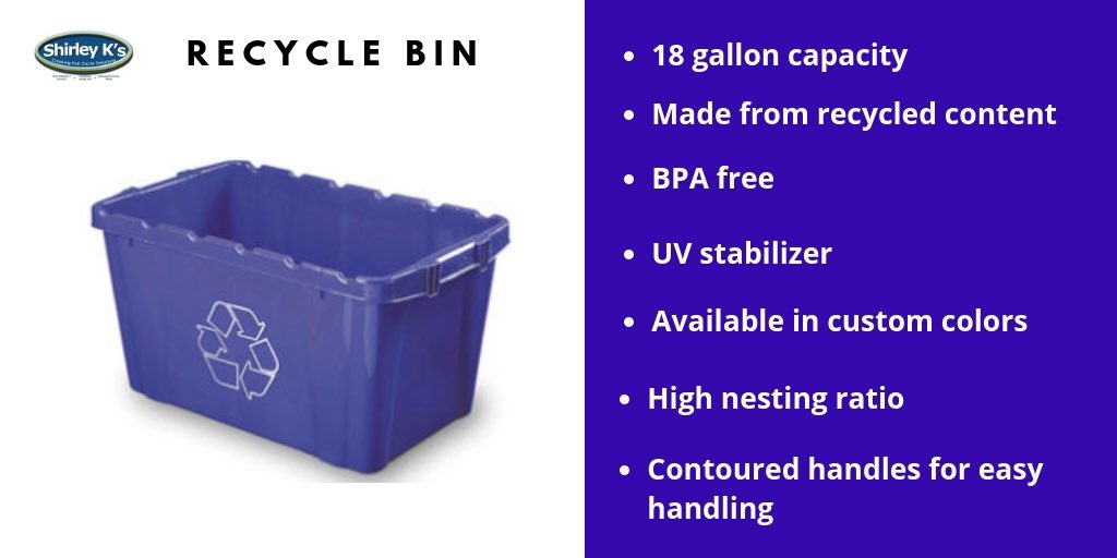 ShirleyK_s's tweet image. Our all #plastic #recycling bin is durable, #injectionmolded for long service life &amp;amp; #engineered to withstand temps from -40 to 130 degrees F. Large, #ergonomically designed handles allow for easy handling and comfortable pick-up. 
shirleyks.com/portfolio/envi…
