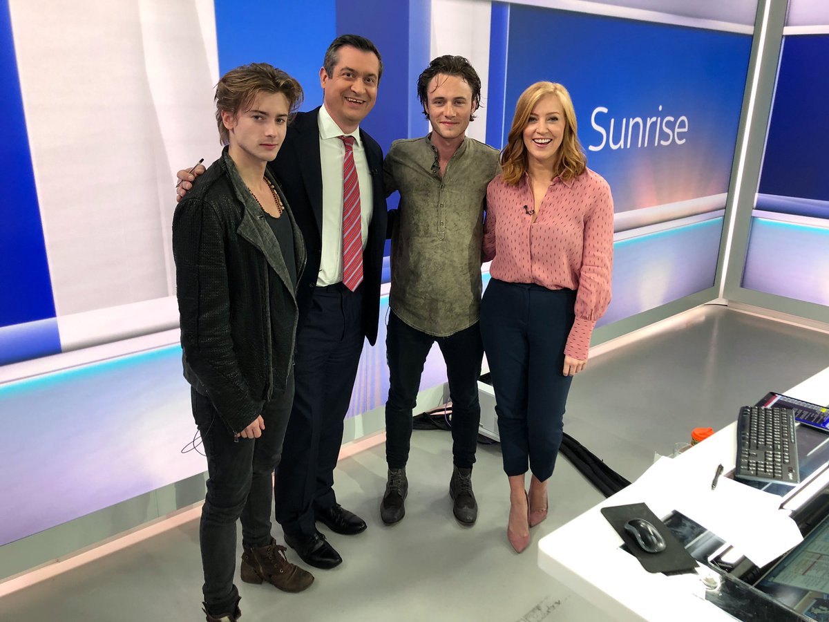 Thanks to <a href="/jackthemc/">Jack McEvoy</a> &amp; <a href="/ElijahRowen/">Elijah Rowen</a> for coming in to see us @skynews #Sunrise -  from rivals in acting school in to brothers in <a href="/HistoryVikings/">#Vikings</a>.