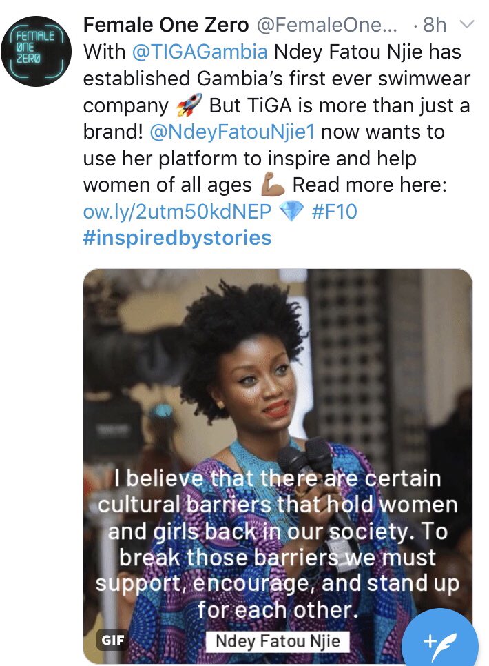 SWIMMING AGAINST THE TIDE.  Thank you @female_one_zero @tijen.onaran for featuring us on your ‘Inspired by Stories’ edition. We appreciate the support. Thank you for sharing our journey thus far. #TiGA #madein🇬🇲 #inspiredbystories #femaleonezero