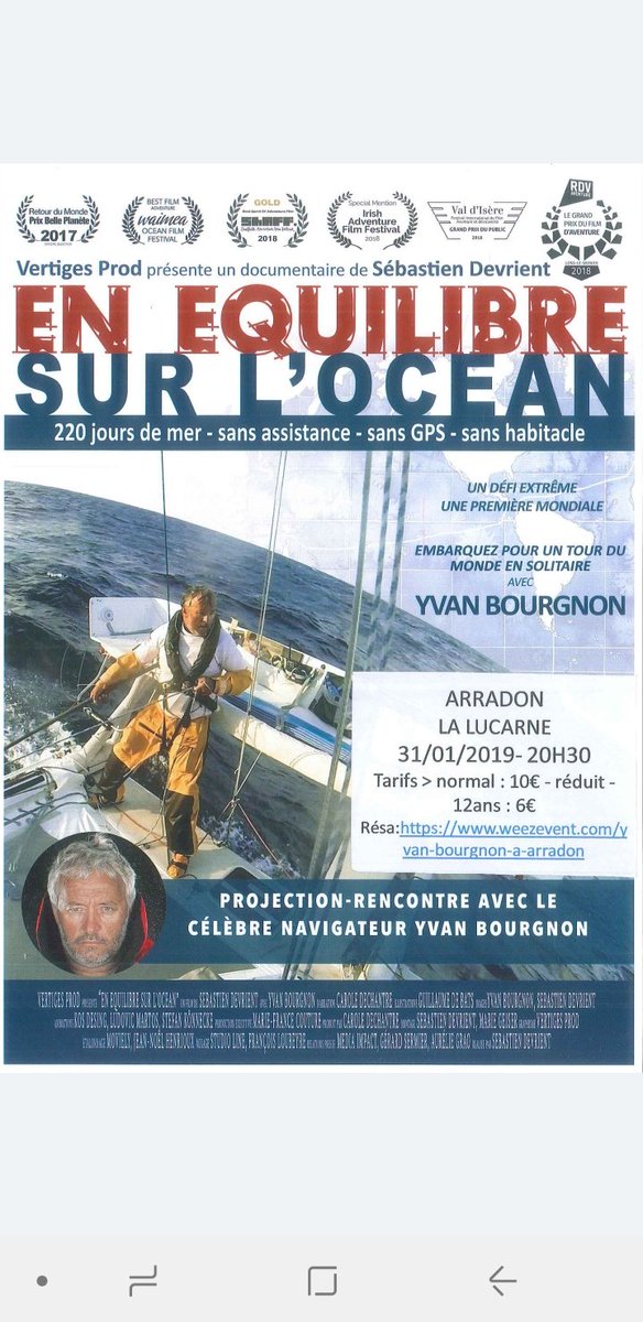 catagolfe's tweet photo. @YBourgnon à la LUCARNE d' @Arradon le 31 Janvier pour la présentation de son film  "EN ÉQUILIBRE SUR L'OCÉAN", suivi d'un échange avec le Gladiateur des Mers :  https://t.co/DEuPjUy4rq https://t.co/EHgX0MBZys