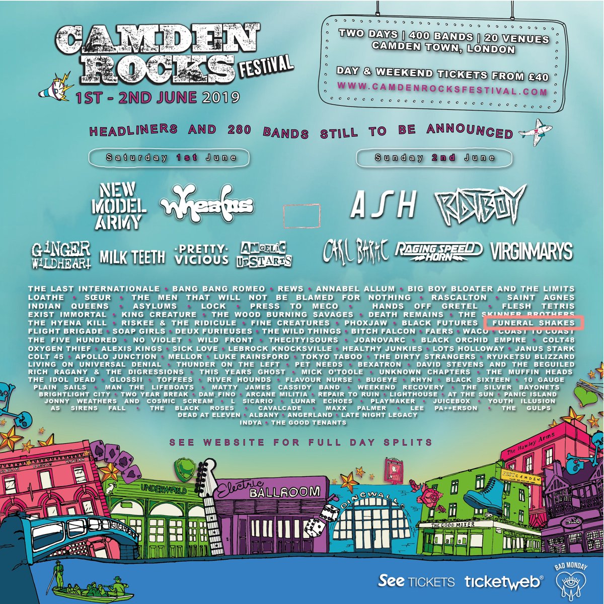 Have you got your tickets for <a href="/CamdenRocksFest/">Camden Rocks Fest</a> yet? We are playing on the Saturday, and it's going to be so much fun!! Come hang out with us 🖤⚰️🖤 It's very likely to sell out so get your tickets asap po.st/CRF19 #camdenrocks #camdenrocksfestival