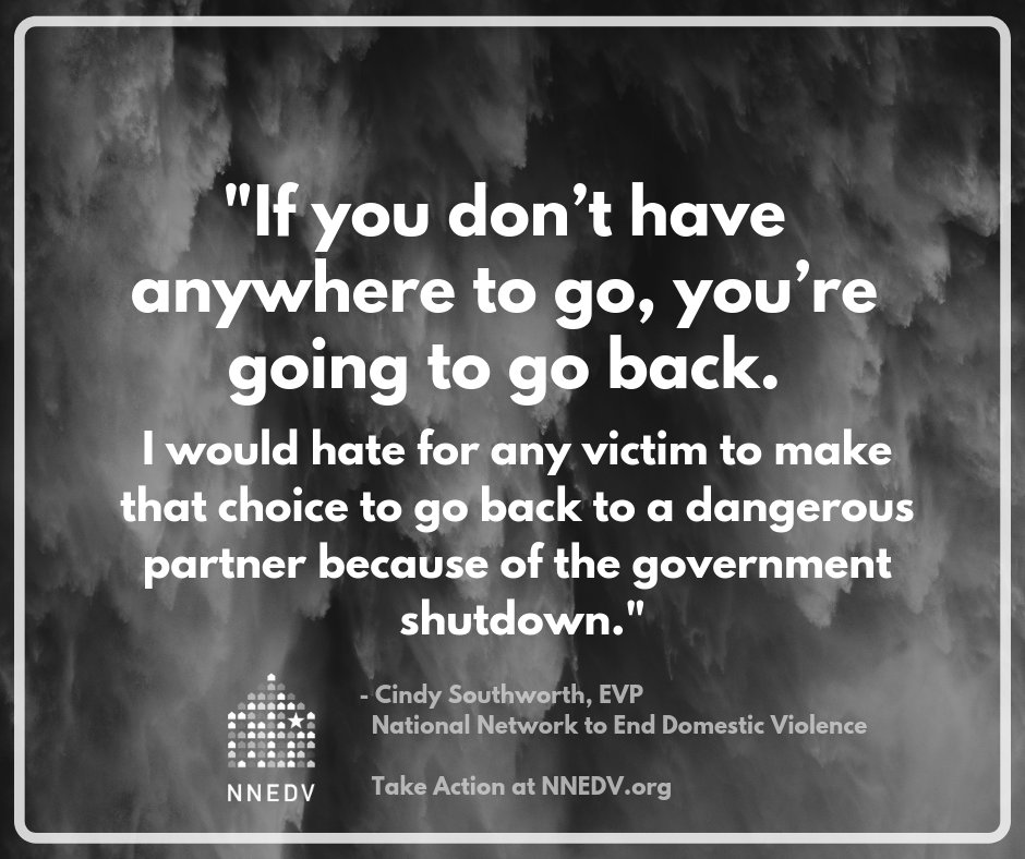 nnedv's tweet photo. 🚨 Federal agencies that fund domestic violence shelters and programs are currently open, but some are expected to cease distributing funding at 6 AM on Friday, January 18. 🚨 

Join us in urging the Senate to end the #GovernmentShutdown. ➡️ Act now: https://t.co/h9Z32iVHWk https://t.co/82tQmzm30r
