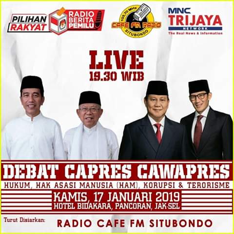 #Cafelista Kita simak debat  pertama capres - cawapres 2019 Relay langsung bersama @mnctrijayafm Jakarta di 103.7 CAFE FM Situbondo👍👍 #RadioBeritaPemilu #InformasiMusikAsik #Situbondo
