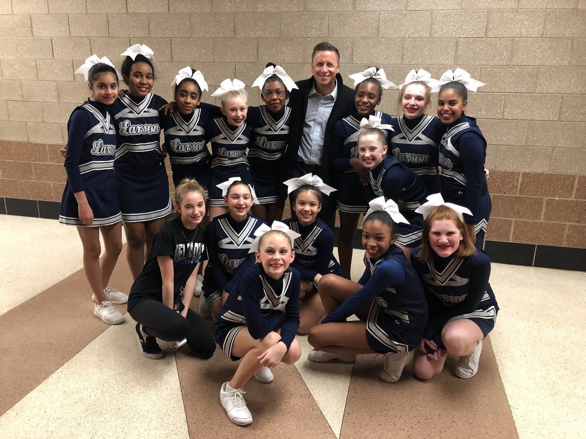CoachCarroll2's tweet photo. 2nd place finish for @LarsonMS cheer! Week by week, these girls have improved. Beyond proud of their journey this season!!💙💙#reloaded #builditback #brickbybrick https://t.co/WQC4h4ef7c