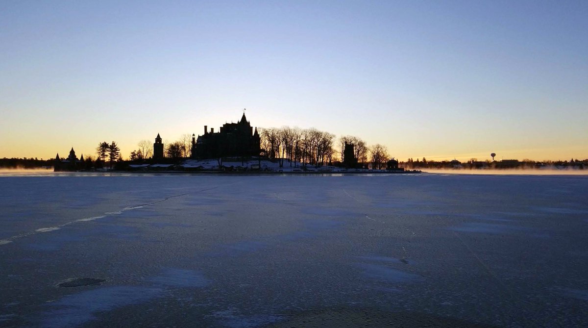 Blues and Golds and oh so Cold! is the view this morning of Boldt Castle. #boldtcastle #winter #cold #fog #iloveny #visit1000islands