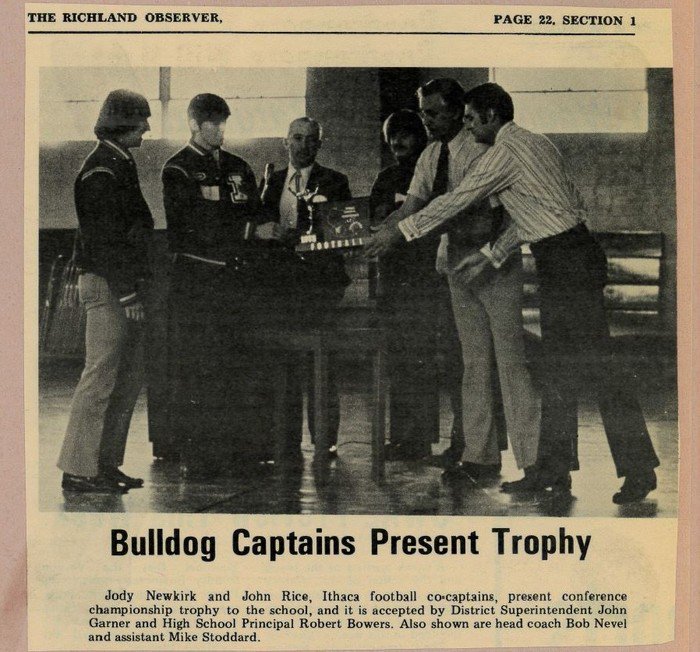 IthacaSchool's tweet photo. It's Throwback Thursday again! We all recognize the names: Jody Newkirk, John Rice, John Garner, Robert Bowers, Bob Nevel and Mike Stoddard - but do you know the year? The photo was published in the Richland Observer. https://t.co/uEhAuOck2M