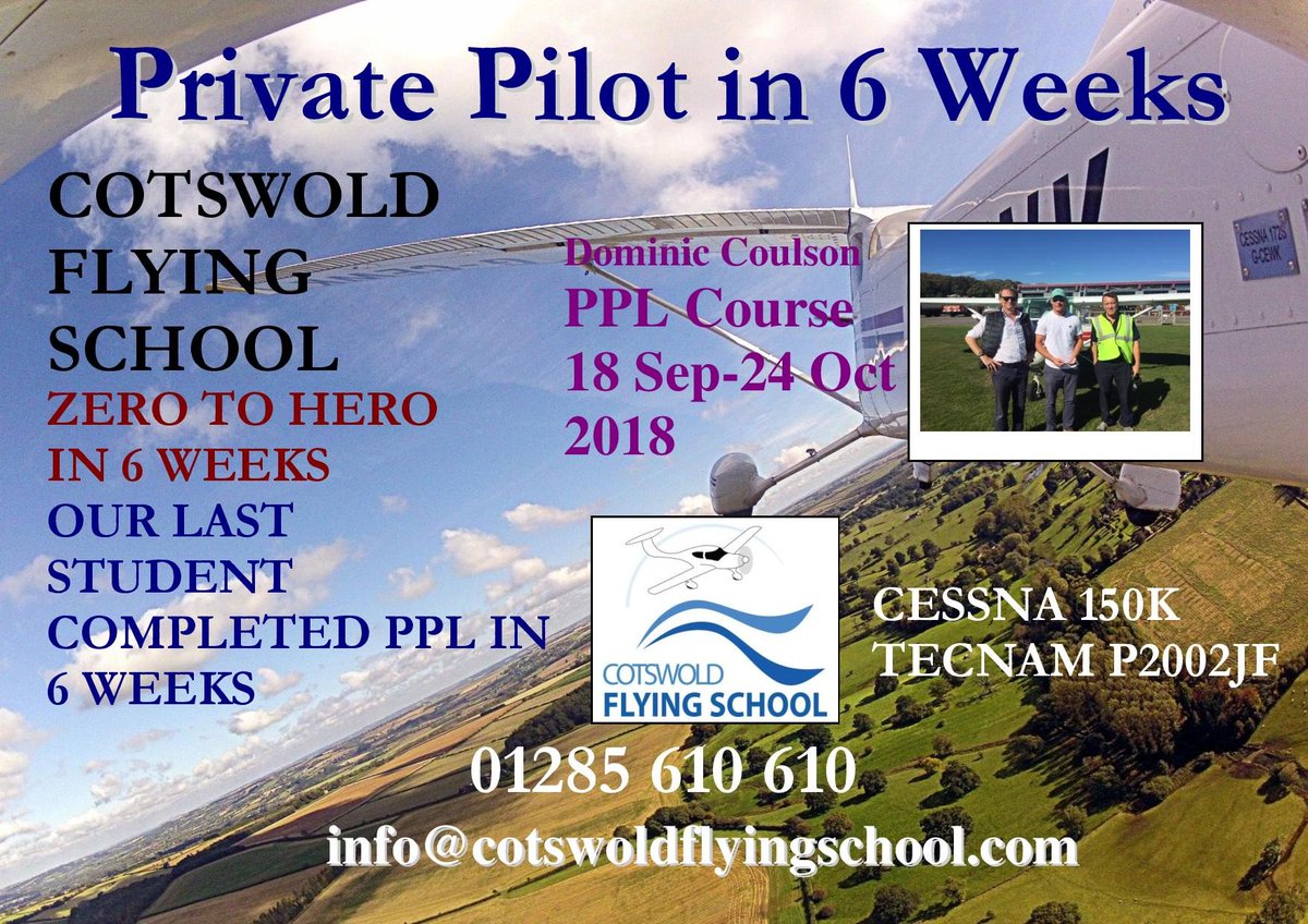 Congratulations Dominic Coulson completed EASA PPL including all nine exams in ONLY 6 WEEKS at Cotswold Flying School Ltd
