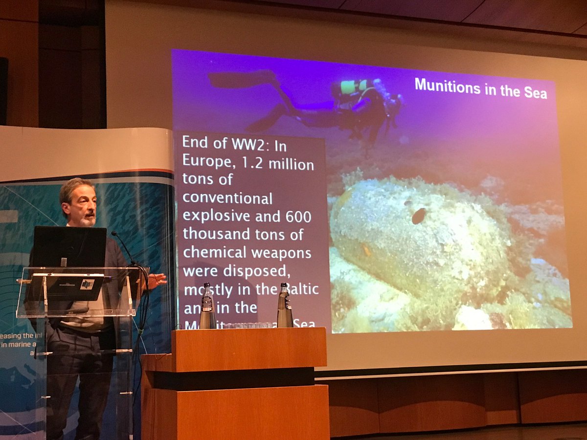 jpioceans's tweet photo. Emilio Campana presents the JPI Oceans action on Munitions in the Sea. An underrated topic but something which needs international cooperation. It is an issue that affects many human activities in the sea as well as risks to the environment #JPIO2019 https://t.co/am2n1HvZ6a https://t.co/cpErf8Y9P6