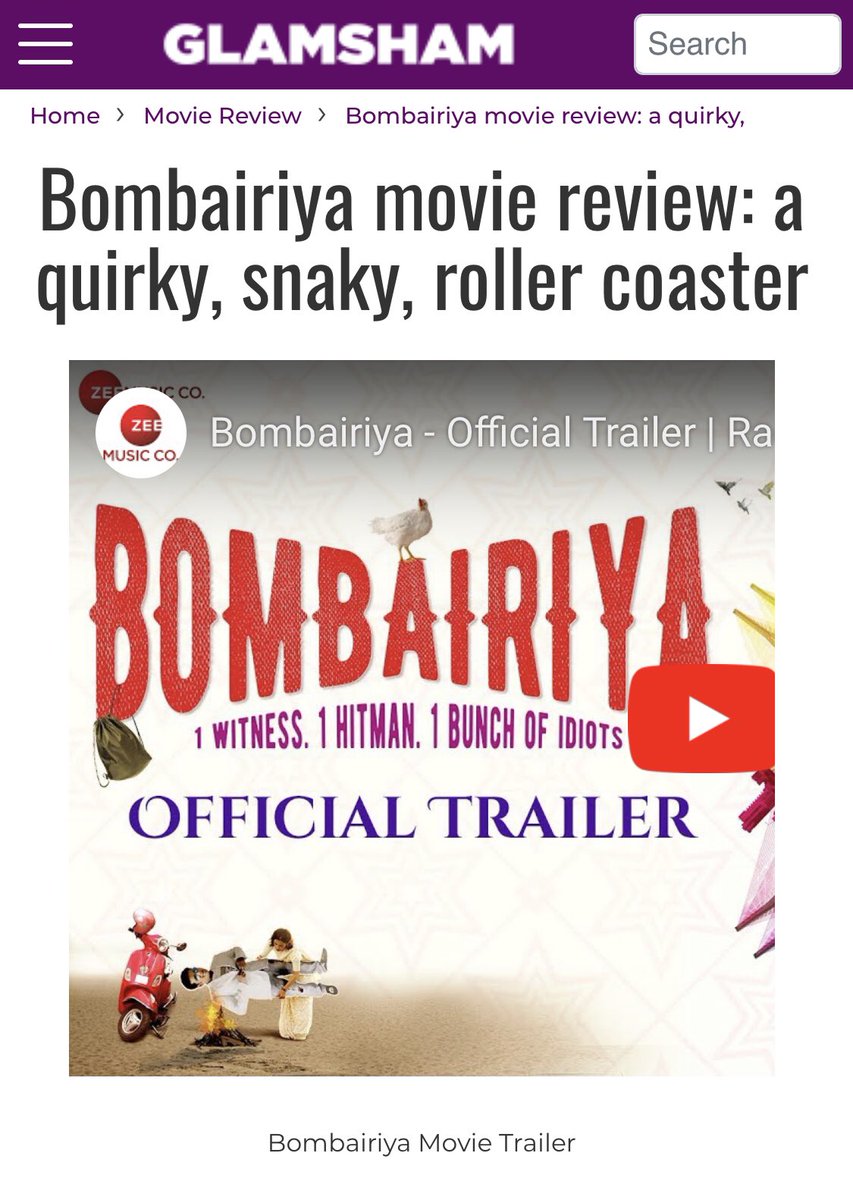 Bombairiya (@bombairiya) on Twitter photo Glamsham says #Bombairiya is a Rollercoaster Ride. Witness Meghna, Pintu and the Biker on that Rollercoaster. Bombairiya #InCinemasTomorrow. #BeAnIdiot
glamsham.com/en/movie-revie…
<a href="/radhika_apte/">Radhika Apte</a> <a href="/_AdilHussain/">Adil hussain</a> <a href="/Akshay0beroi/">Akshay Oberoi</a> <a href="/SiddhanthKapoor/">Siddhanth Kapoor</a> <a href="/PiaSukanya/">Pia Sukanya</a> <a href="/SonyPicsIndia/">Sony Pictures India</a> <a href="/AmitSial/">AMIT</a> Glamsham says #Bombairiya is a Rollercoaster Ride. Witness Meghna, Pintu and the Biker on that Rollercoaster. Bombairiya #InCinemasTomorrow. #BeAnIdiot
glamsham.com/en/movie-revie…
<a href="/radhika_apte/">Radhika Apte</a> <a href="/_AdilHussain/">Adil hussain</a> <a href="/Akshay0beroi/">Akshay Oberoi</a> <a href="/SiddhanthKapoor/">Siddhanth Kapoor</a> <a href="/PiaSukanya/">Pia Sukanya</a> <a href="/SonyPicsIndia/">Sony Pictures India</a> <a href="/AmitSial/">AMIT</a>