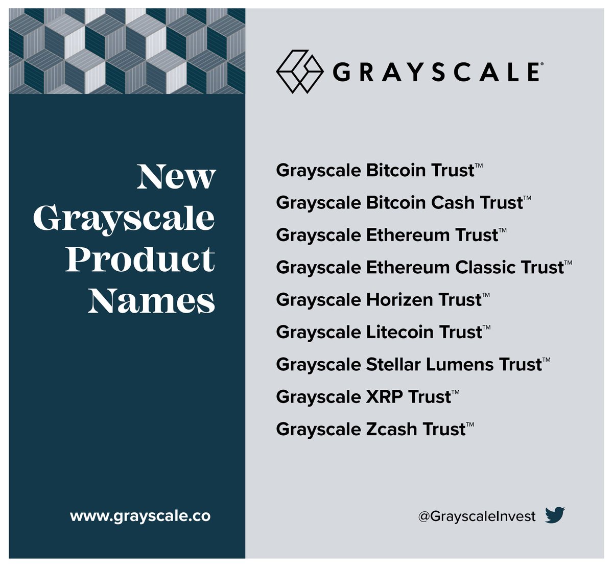 2/ Second, we have renamed all of our single-asset Trusts. The public  quotation symbols remain $GBTC for Grayscale Bitcoin Trust and $ETCG for  Grayscale Ethereum Classic Trust. For more info, check out