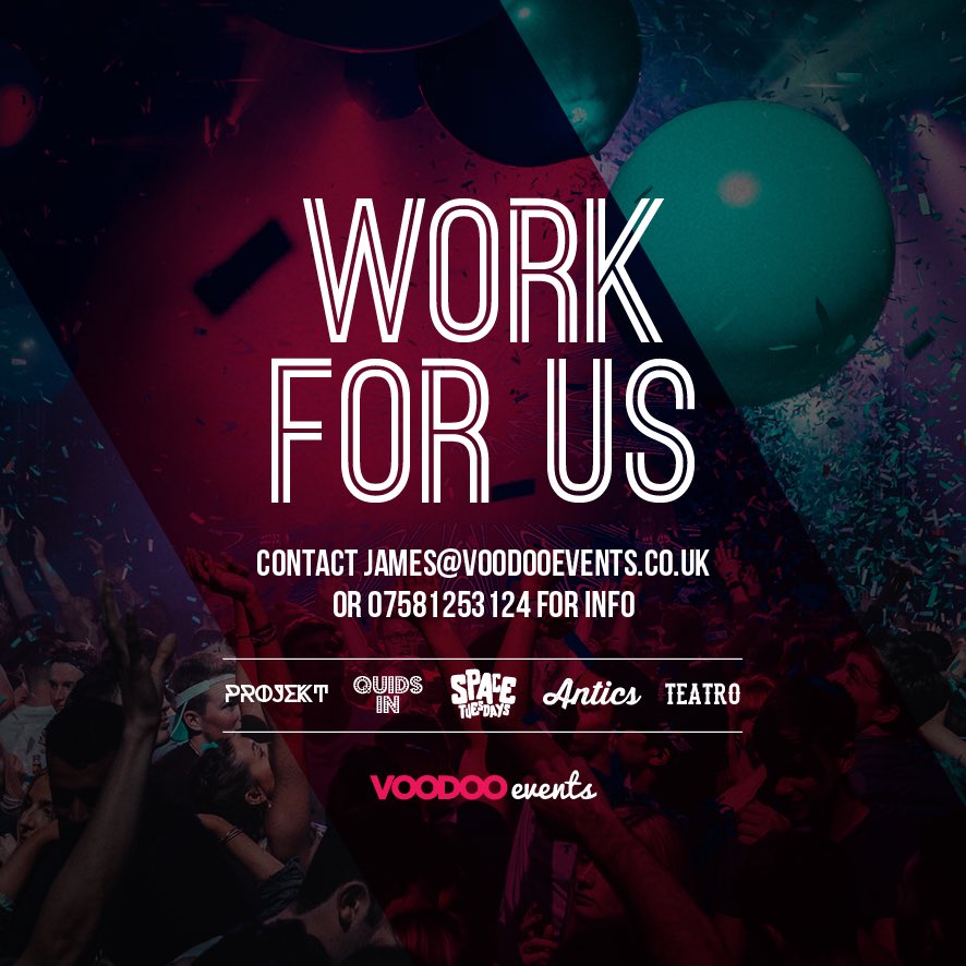 VoodooEvents's tweet photo. Want to work for the biggest events company in the North of England?
Want to be paid to party?
Email James@voodooevents.co.uk or text 07581253124 for more info
#Jobs #Leeds #VoodooEvents #Events #Workforus #North #England #Nightlife #Nightclubbing https://t.co/L5isGDlICY