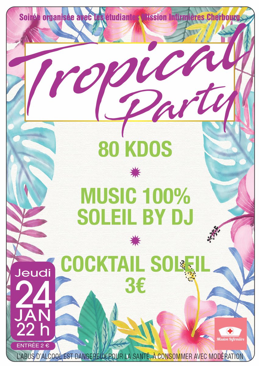 Jeudi 24 janvier, reprise des soirées avec Mission Infirmières ! Et ça va être chaud... Music by DJ 100 % soleil, cadeaux, cocktail soleil... Viens !