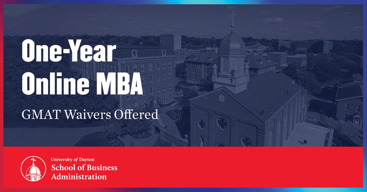 UdaytonMBA's tweet image. You may be eligible for a scholarship for Dayton’s online MBA. Complete online in as little as one year. Bachelor’s degree required. GMAT waivers offered! bit.ly/2swgk04