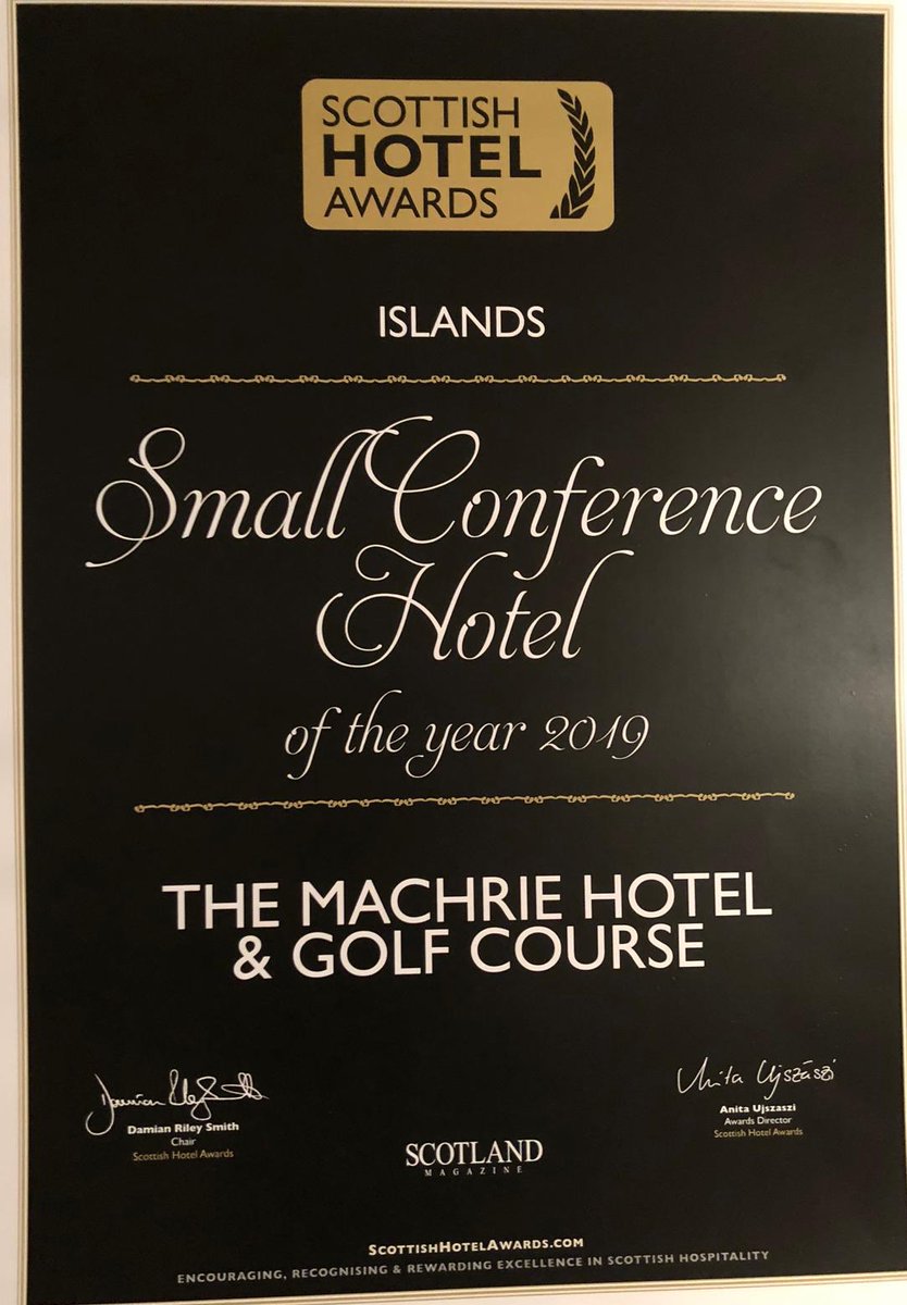 TheMachrie's tweet photo. Delighted to share that The Machrie Hotel &amp; Golf Links won 3 awards at the Regional Finals of the Scottish Hotel Awards yesterday

•Islands Luxury Business Hotel of the Year 2019

•Islands Small Conference Hotel of the Year 2019

•Islands Golf Hotel of the Year 2019
#Islay https://t.co/uYNEtdCDqY