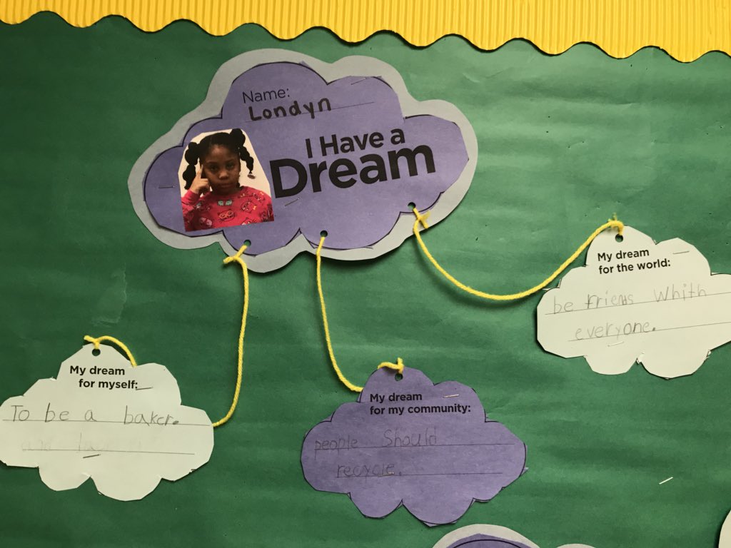 “I have a dream” bulletin board! Students made a dream for themselves, their community and the world! #mlk #ihaveadream #scholastic #scholasticteachers