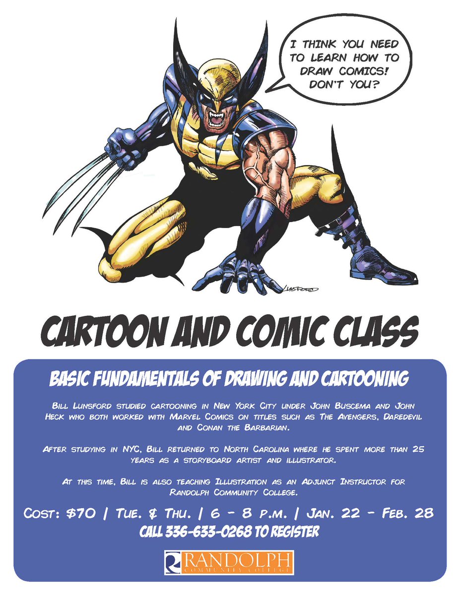 RandolphCC's tweet image. Yes, you can draw like this too! Local artist, Bill Lunsford, is sharing his secrets in a class that starts NEXT WEEK! There's still time to register. Call 336-633-0268 today! #RCCProud