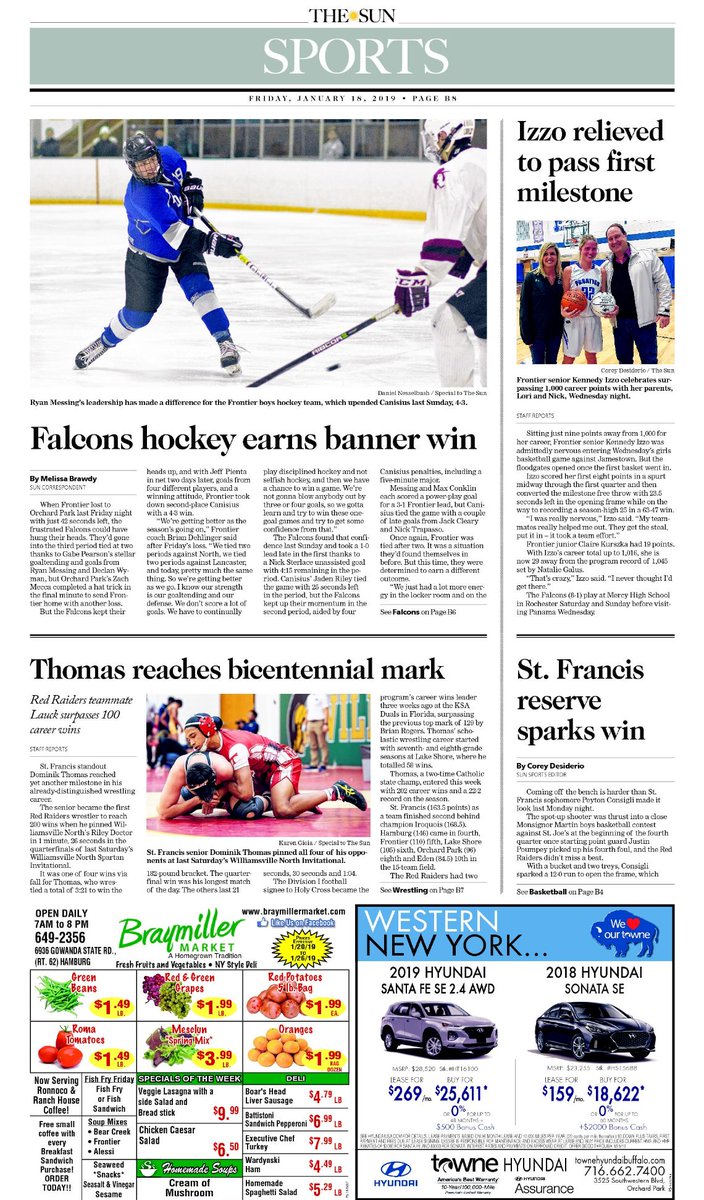 .<a href="/FrontierVarsity/">Frontier Hockey</a> earns banner win, milestone moments for Frontier and <a href="/SFHS_Athletics/">SFHS Athletics</a>, plus much more in this week's Hamburg Sun sports section #preptalklive