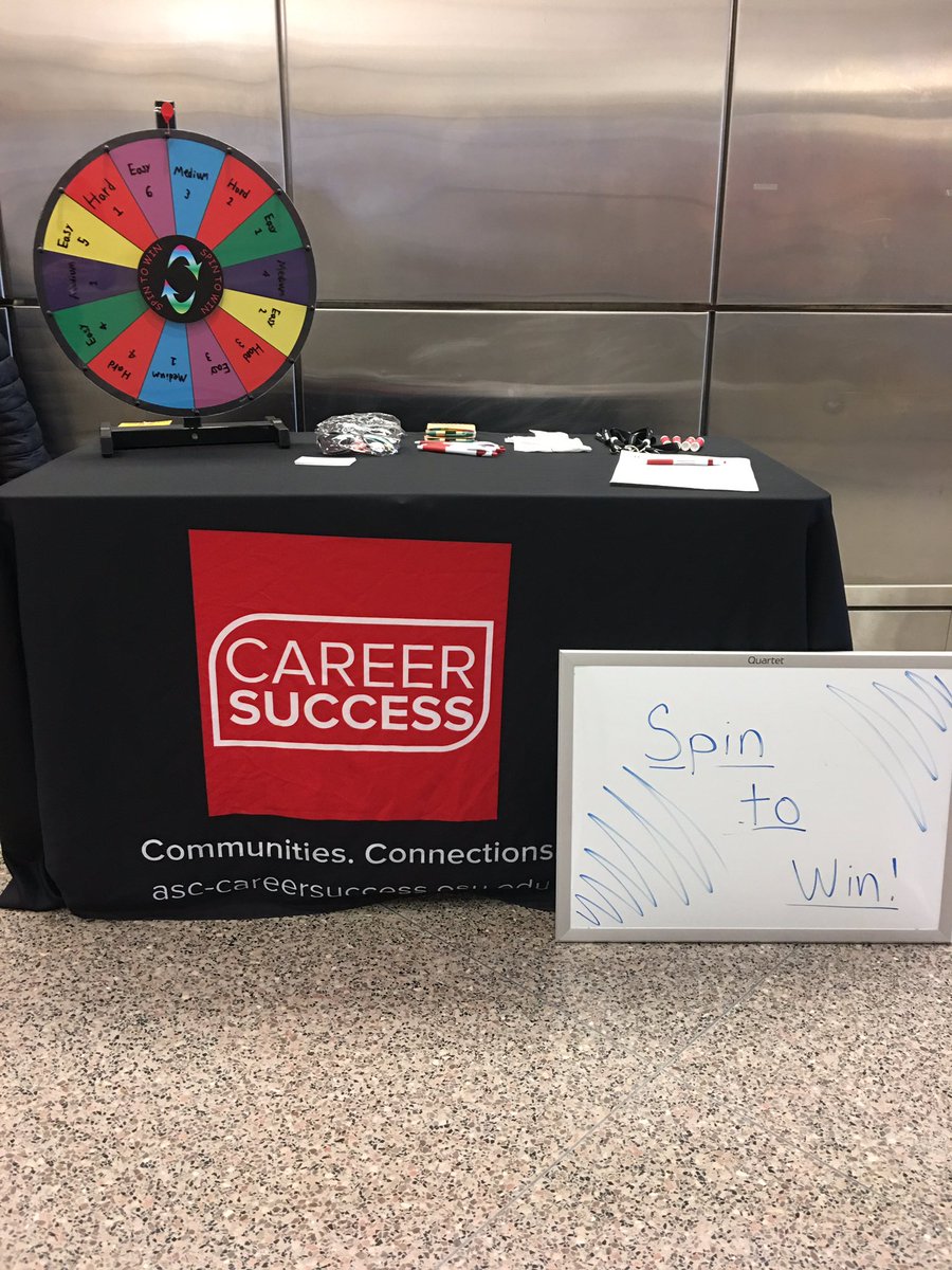 Spin to win some <a href="/ASCareersuccess/">ASC Career Success</a> swag! @rosieboat422 and I are in Hagerty Hall from 11-12:30pm today to answer all of your career related questions!  <a href="/OhioState/">Ohio State</a> <a href="/ASCatOSU/">Arts and Sciences at Ohio State</a>