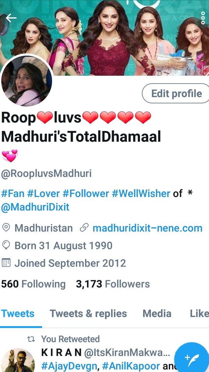 RoopluvsMadhuri's tweet photo. #namechangealert #TotalDhamaal @MadhuriDixit ❤❤❤❤❤❤ https://t.co/O1JxxMEh5i