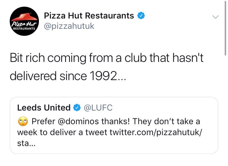 Pizza Hut just ended Leeds United. 😂