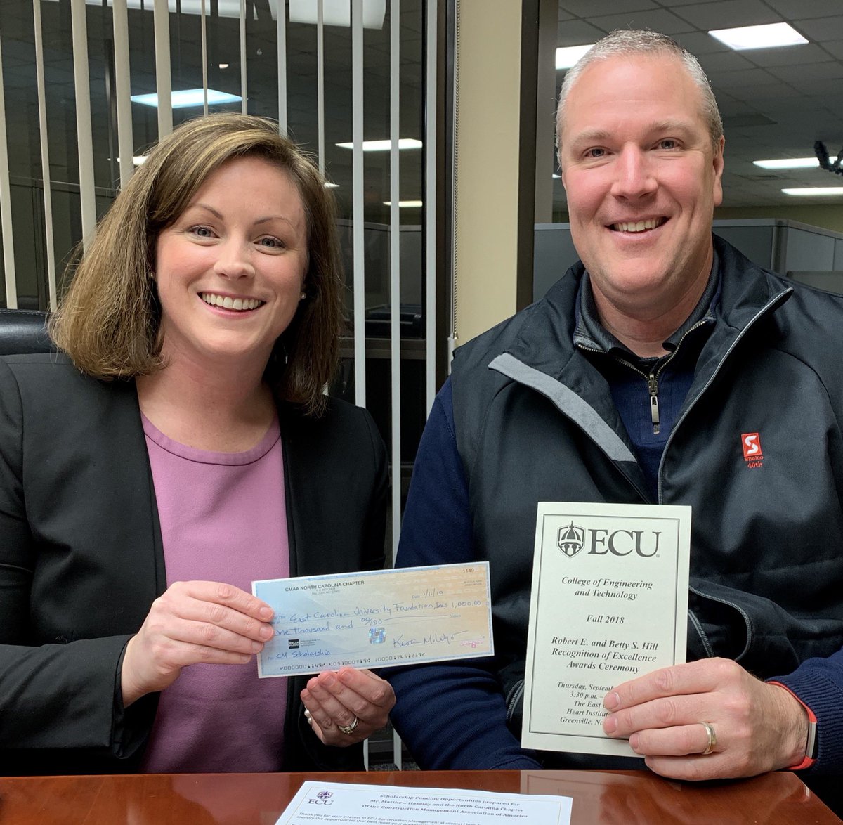 CMAA_NC's tweet photo. We are so excited to be able to present ECU College of Engineering and Technology with a $1,000 scholarship this morning! #studentoutreach #constructionmanagement #moretocome @EastCarolina https://t.co/zF93NUEzyC