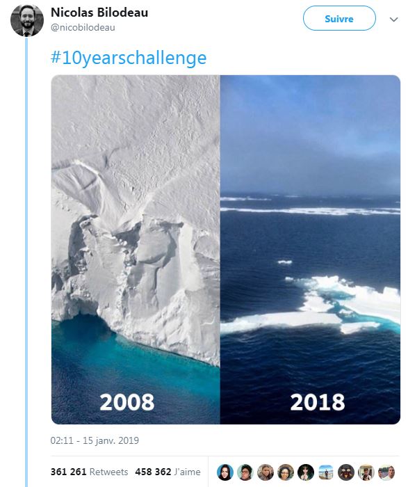 AfpFactuel's tweet photo. Plus de 360.000 retweets et des dizaines de milliers de likes pour ce photomontage. Mais si la fonte des glaces est bien réelle, la juxtaposition de ces 2 images est trompeuse: les photos ont été prises à 2 endroits différents du globe à 2 ans d'écart https://t.co/po3wP8awnA #AFP https://t.co/QjVIUgZKOp