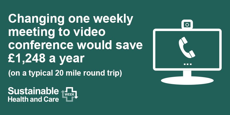 SustHealthCare's tweet photo. Considering making an organisation-wide #sustainablehealthandcare pledge for 2019? Try and change one meeting a week to a video call and reduce your #carbon footprint https://t.co/7r22LK2uCE