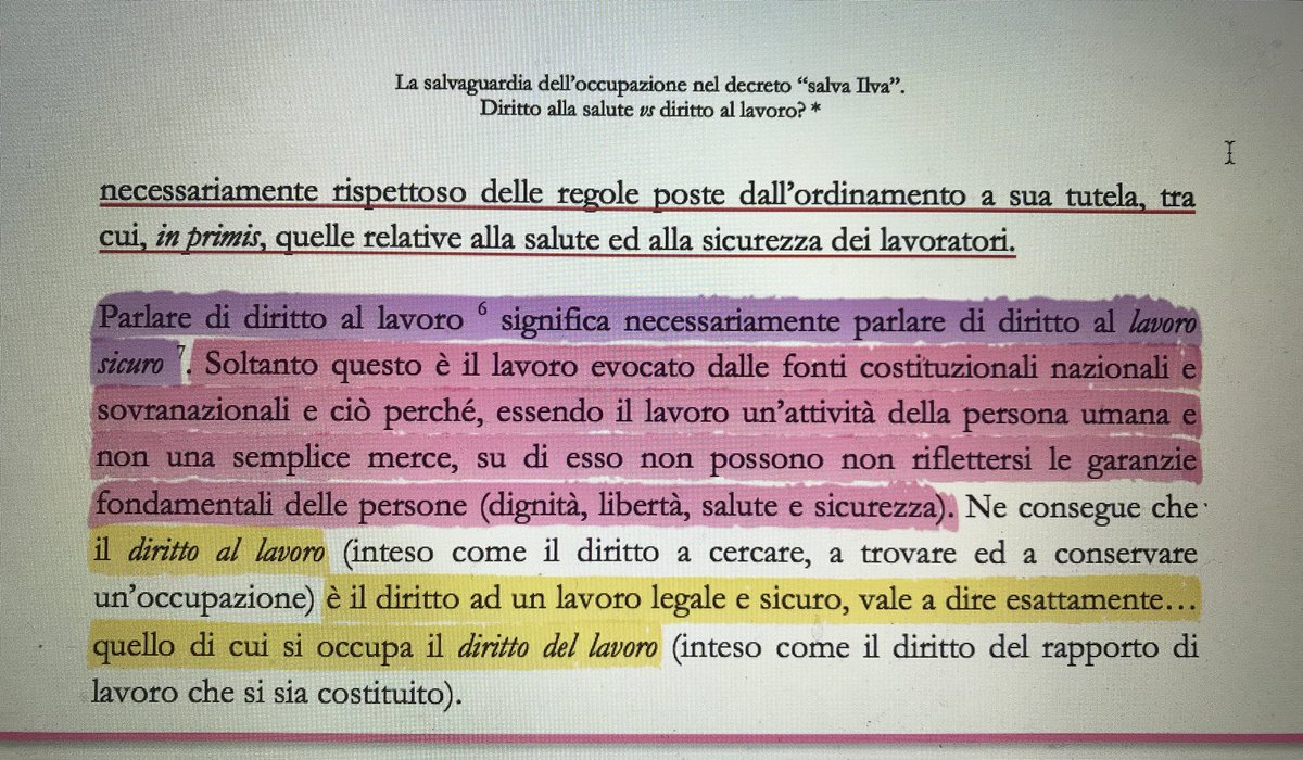 Il #lavoro inteso dalle norme nazionali e sovranazionali è quello rispettoso di regole poste dall’ordinamento a sua tutela, in primis quelle relative a #salute e #sicurezza. Su di esso si riflettono le garanzie fondamentali delle persone perché il lavoro non è una merce #PhD_GB