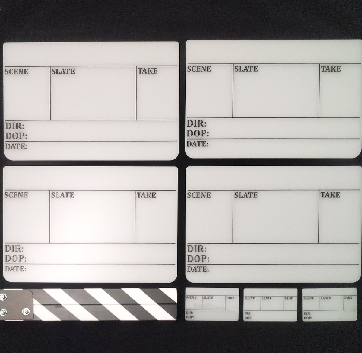 cinestoreuk's tweet photo. Busy making Clapperboards for stock today. We always keep loads of boards, ready to go, on the shelves! Nice and shiny! 🎬 
.
#clapperboard #clapperloader #focuspuller #cameradepartment #cameradept #2ndac #cameraassistant #1stAC #setlife #filmmaking #behindtheclapperboard https://t.co/zdchy51IfF