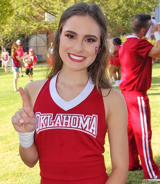 OUcheer's tweet photo. Happy Birthday to 1st year Co-Ed Cheerleader, Audrey Lamberth! #BoomerSooner #OUSpirit https://t.co/OBL9IJcdu1