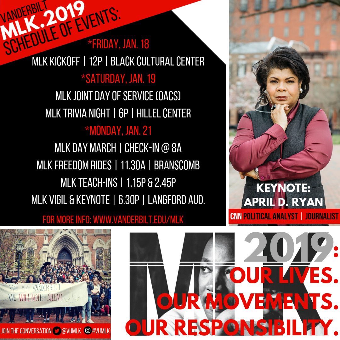 VULGBTQILife's tweet photo. We hope all will participate in the @VUMLK events beginning tomorrow and extending through Monday. Be sure to check out Dr. Richard Pitt’s teach-in Monday: LGBT &amp; the Civil Rights: What Would Martin Do? (2.45-4 p.m., Sarratt 325/327)

#vanderbilt #vumlk https://t.co/0LjLllozVI