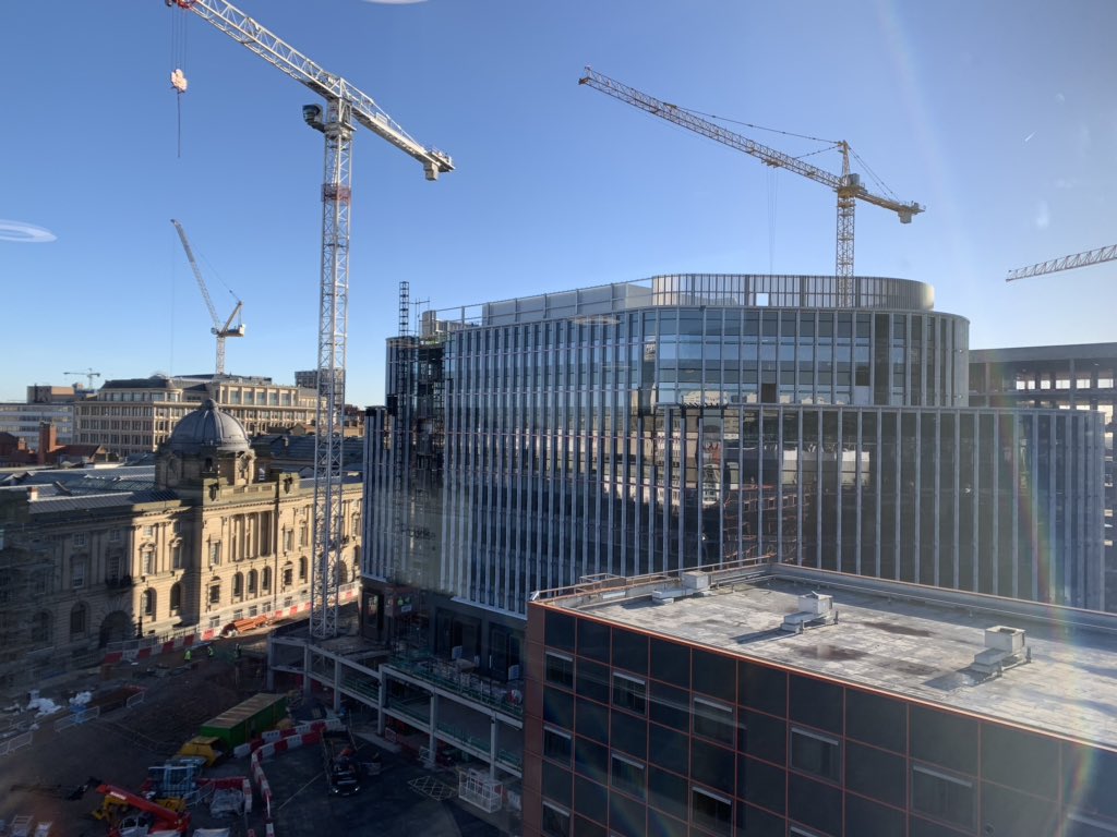 lucy_buckham's tweet photo. Don’t let the blue skies fool you, it was freezing on site today at One Chamberlain Square. Fantastic to see our new home coming to life and being surrounded by beautiful architecture old &amp; new https://t.co/3ghzfmM72j