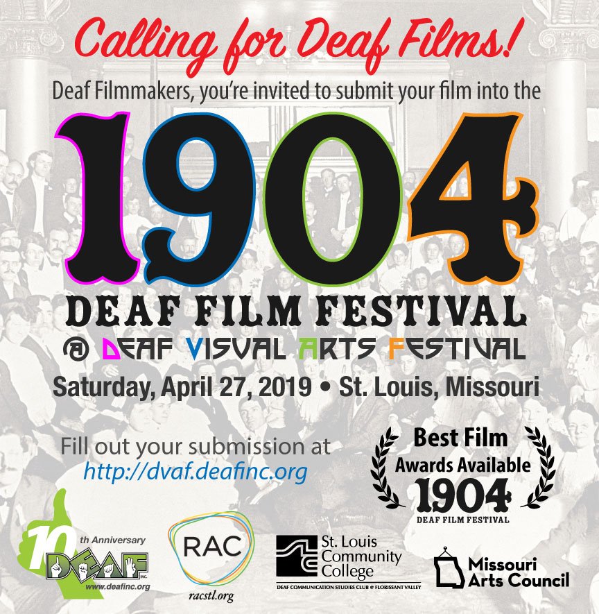 DEAF_Inc's tweet photo. DEAF FILMMAKERS: Deaf Visual Arts Festival is please to announce an addition to its festival - 1904 Deaf Film Festival! Deaf filmmakers are encourage to submit their films. For more information, https://t.co/ztAjpmos8k. #DVAF2019 #DeafTalent #deaffilms #deaffilmmakers #1904DFF https://t.co/4YOQfYDNsp
