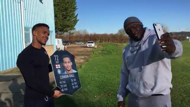 Earlier today @daRealAkinfenwa presented @Paris_Hall with his @EASPORTSFIFA #TOTW shield at the training ground... and broadcast it to his many followers online!
