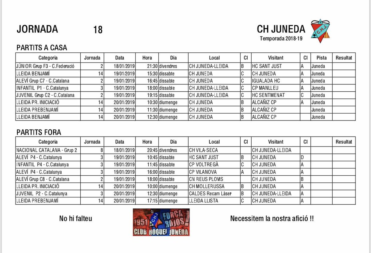 Partits del cap de setmana del <a href="/CHJuneda/">Club Hoquei Juneda</a>