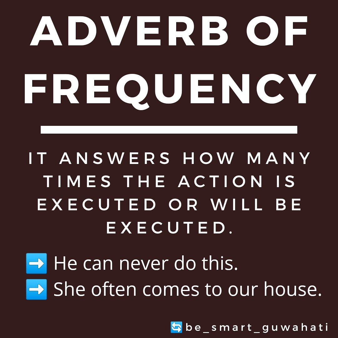 SmartTalk7's tweet photo. 📌Grammar Lesson #44 'Adverb of frequency'.

Adverb of frequency answers how many times the action is executed or will be executed or had been executed.

➡️ I sometimes like going out for dinner.

#grammar #english #learning #teaching #language #englishlanguage #englishteacher https://t.co/ZGnj2LgP8A