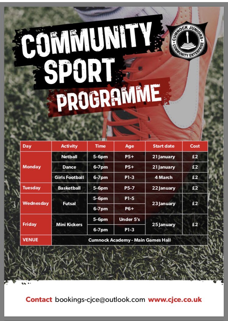 CJCEnterprise's tweet photo. Our coaches have been in local schools this week with flyers for our new Sports Programme. If your child didn’t bring one home, not to worry - just come along and you can fill in a registration form. Everyone welcome. #activefit #sport #energetic https://t.co/L73zlMGd2D
