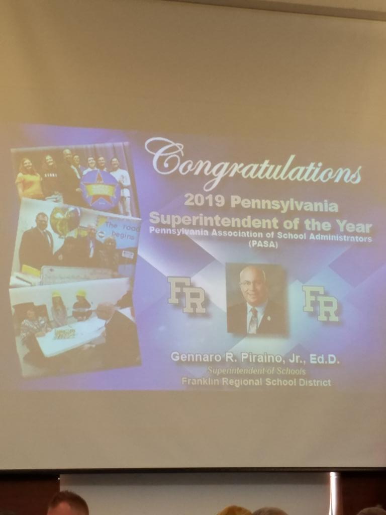 Congratulations to <a href="/gennaropiraino/">Dr. Piraino</a> for being selected as <a href="/PasaSupts/">PASA</a> 2019 Superimntendent of the Year! Very much enjoying the luncheon!