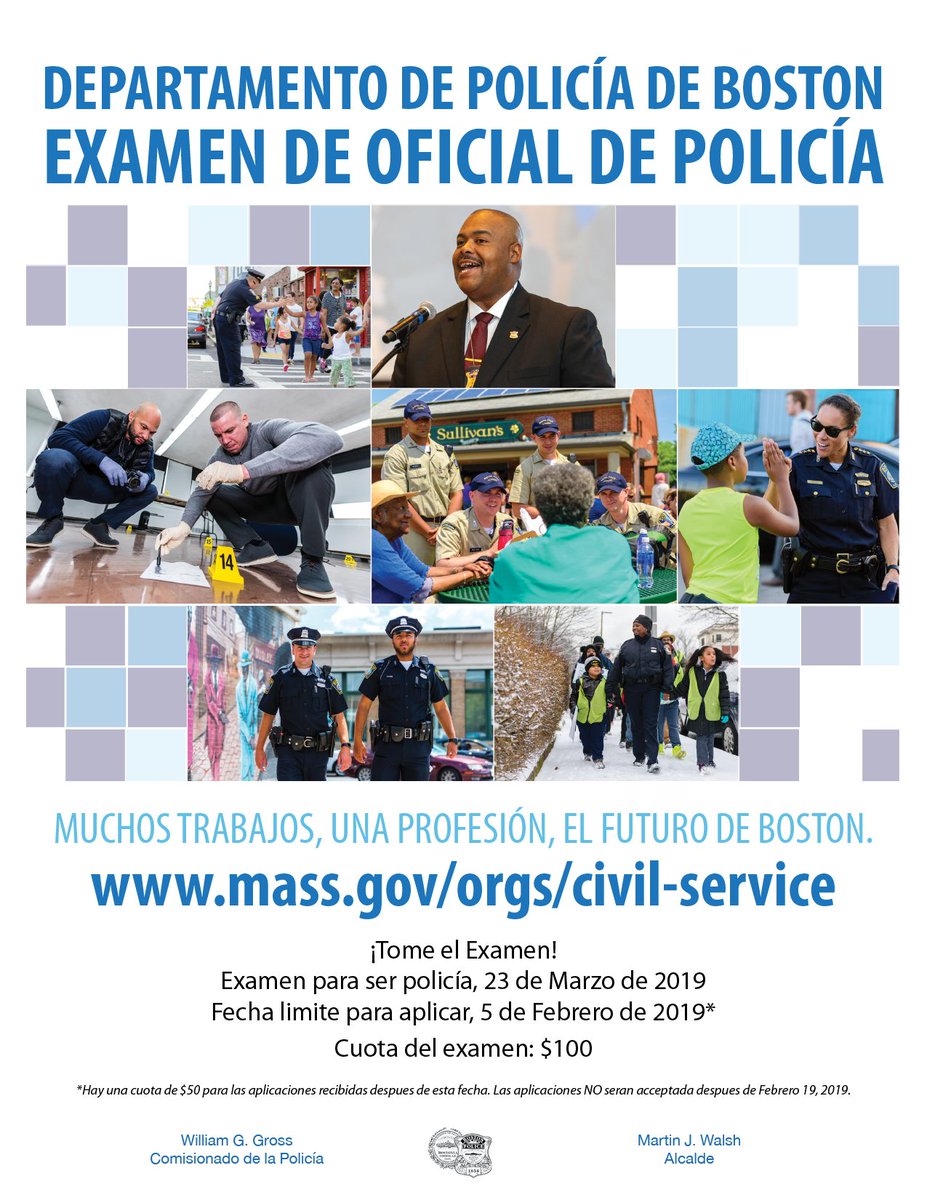 bostonpolice's tweet photo. Tome el Examen! Examen de Oficial de Policia #BostonPoliceDepartment https://t.co/l6EduEQfvz