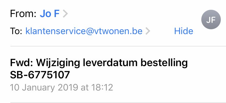 JoFraczek's tweet photo. @vtwonen en mijn antwoord werd 7 dagen geleden naar uw klantenservice gestuurd .. https://t.co/Z2bq7y9kFS