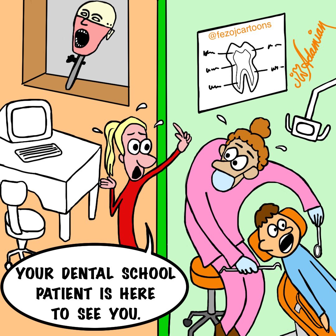 Isle_of_Smile's tweet photo. Has a patient followed you from office to office?
#DentalStudent #Typodont #DentalSchool #DentalStudents #Dentist #Dentista #FezojCartoons #AdamianDentalComics #AngryTeeth #AngryMolars #DentalCartoon #DentalComic #DentalComics #DentalArt #DentalHumor #PsychoDentistry #Colorful https://t.co/SDMMLUXfHg
