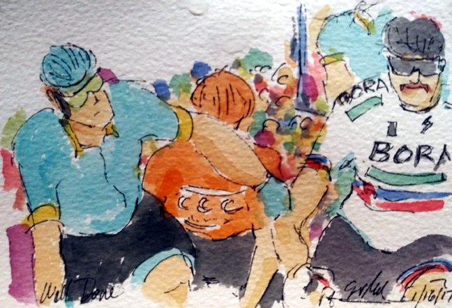 ArtofCycling's tweet photo. @AstanaTeam @LLEONSANCHEZ shows some real class, reaching out to congratulate @petosagan on his stage victory #Uraidla, more #TDU #cycling #art @ https://t.co/4j6uLsXUV0 #ciclismo #acuarela #arte #cyclisme #wielrennen "Well Done" https://t.co/5iFfJqodTT