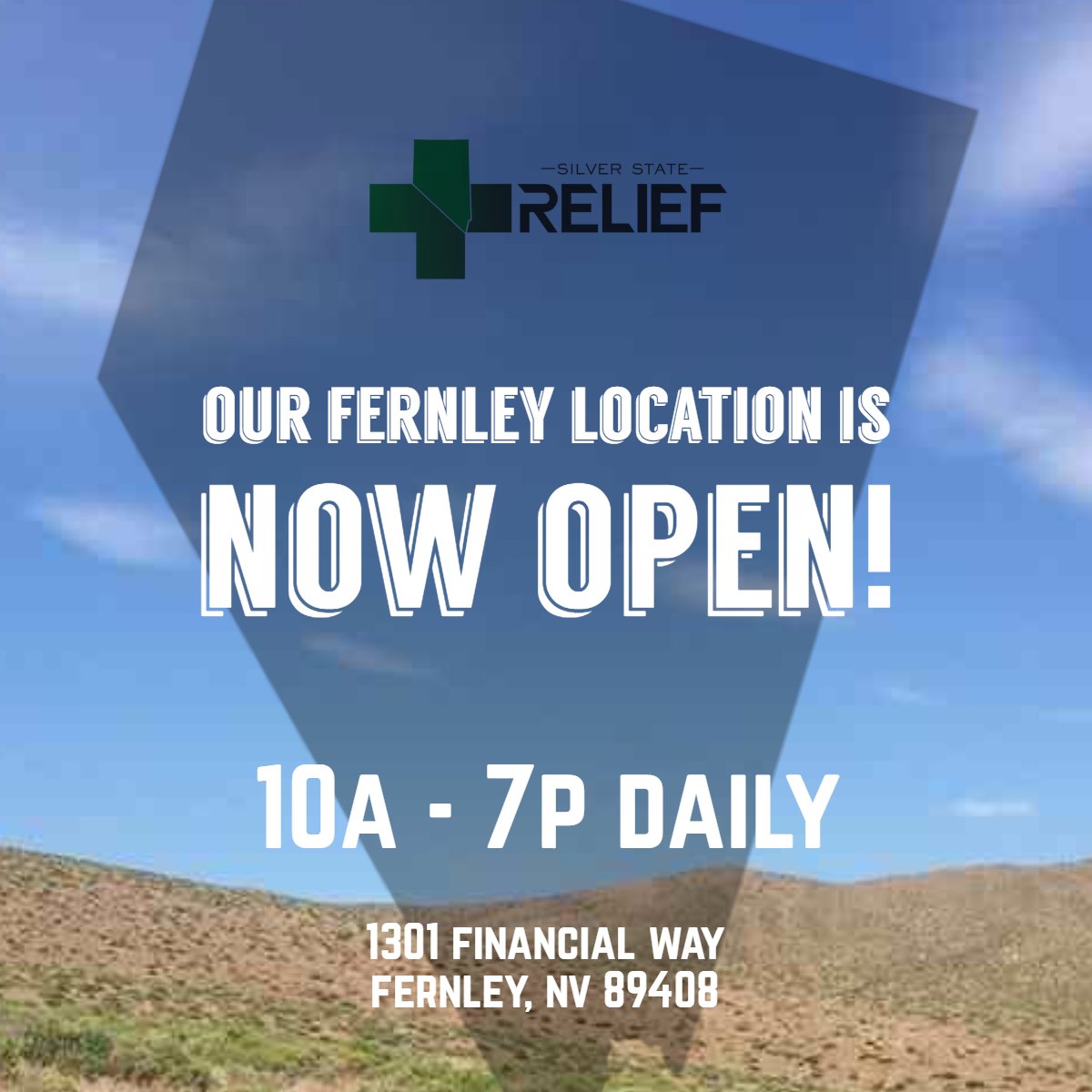 slvrstaterelief's tweet photo. Hallelujah! Silver State Relief is happy to announce that the Fernley Store is NOW OPEN to the public! Come visit our new location today!
Open 10 am - 7 pm daily :) 
.
.
.
For Use Only by Adults 21 Years of Age and Older. Keep Out of Reach of Children. https://t.co/ELympNb6RA