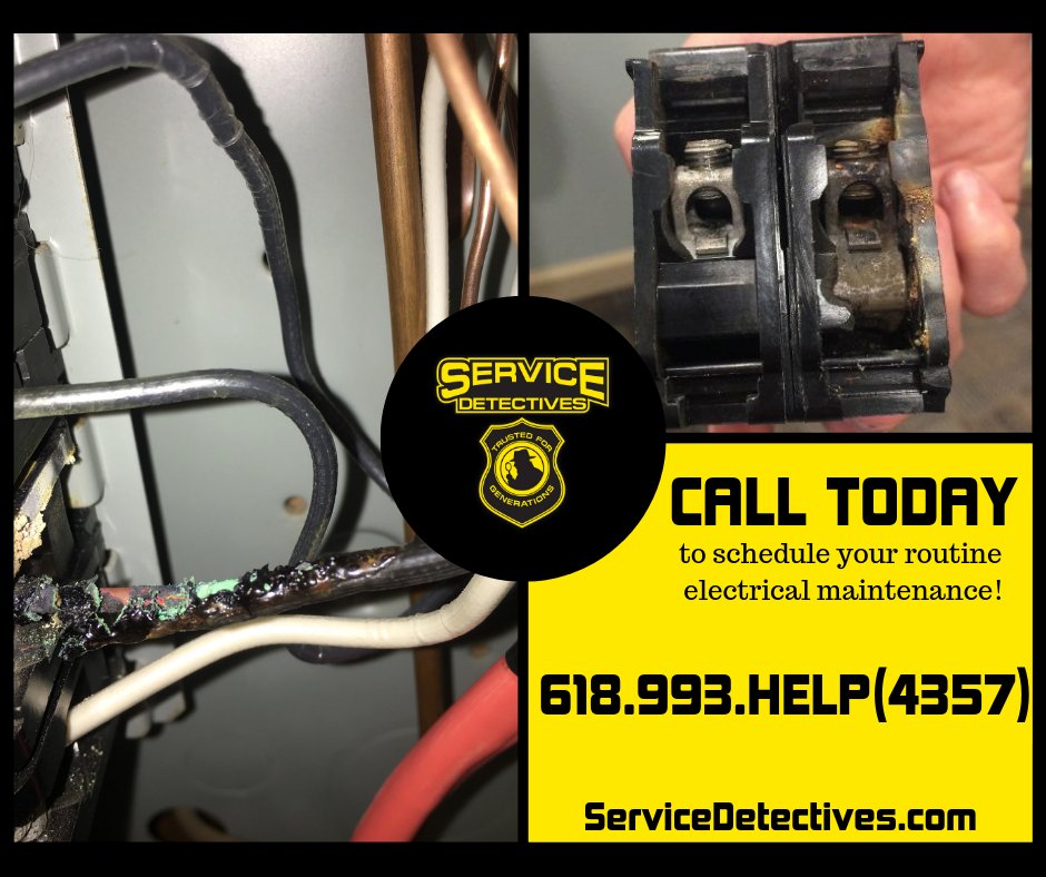 ServiceDetec's tweet image. Did you know that routine maintenance is important for electrical systems? We went for annual maintenance with no issues reported. This could have been disastrous!  Contact us to schedule your evaluation at 618.993.HELP (3457) or book online at ServiceDetectives.com!