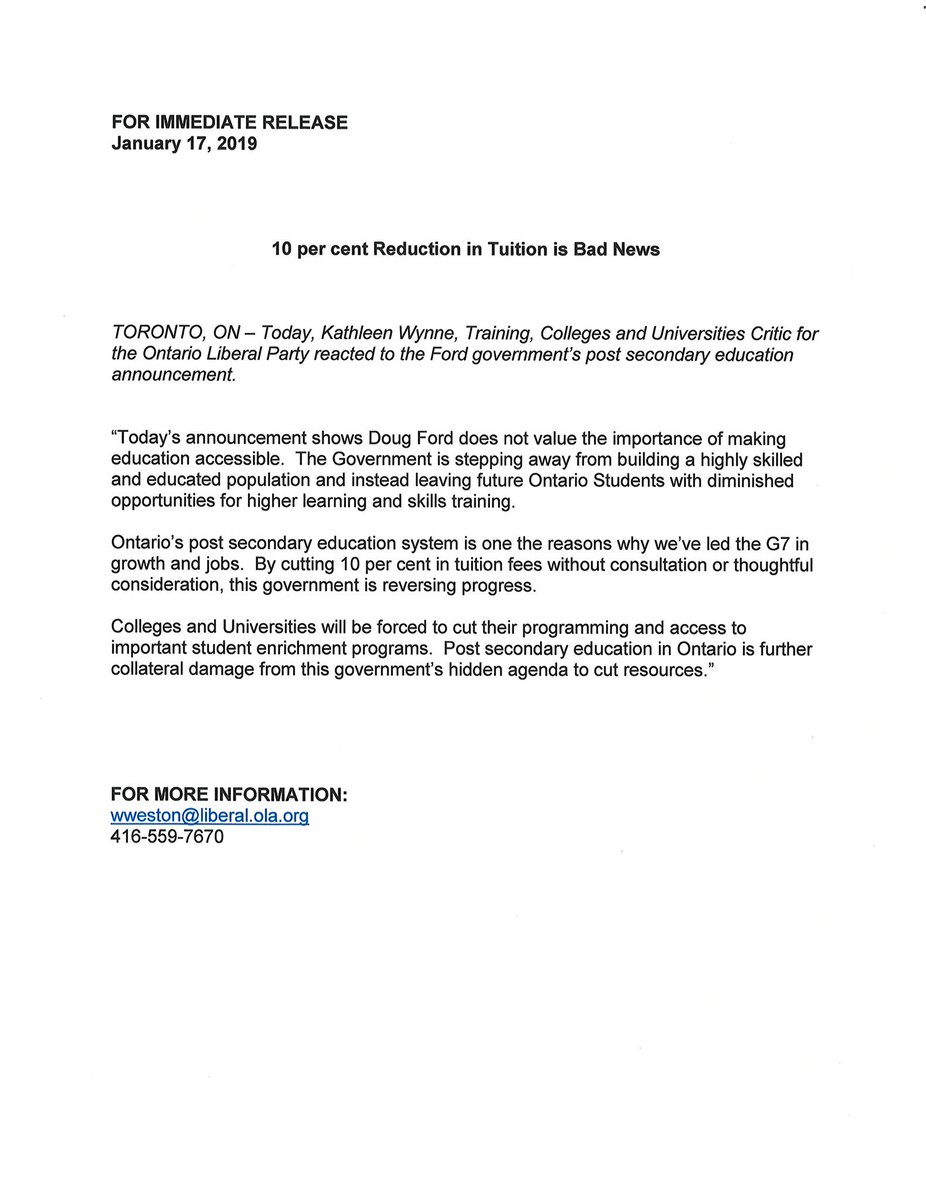 Eliminating tuition grants for low-income families; making it more difficult to qualify for #OSAP and terminating 6-month interest free grace period after graduating – all of these changes hurt Ontario’s students. This government for the people is not for the students. #ontpoli